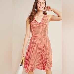 Maeve by Anthropologie Brianne Cowl Neck Daisy Print Dress Orange Size M